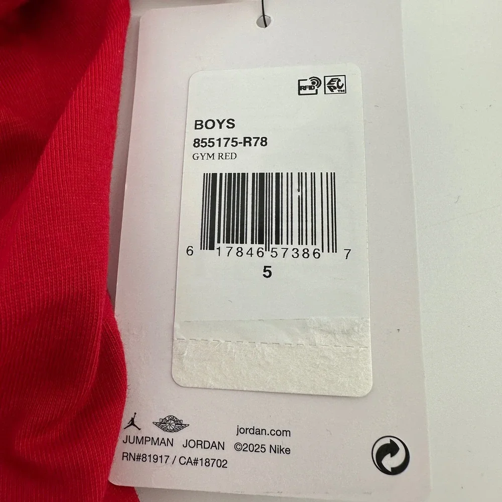 Jordan Boys Gym Red Jumpman Graphic T-Shirt 855175-R78 Size 5